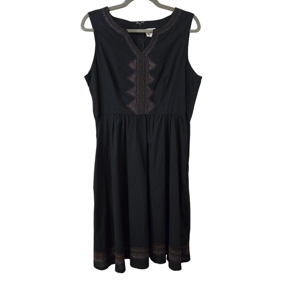 Mata Traders Womens L Black Cotton Embroidered Sleeveless Boho Pocket Dress